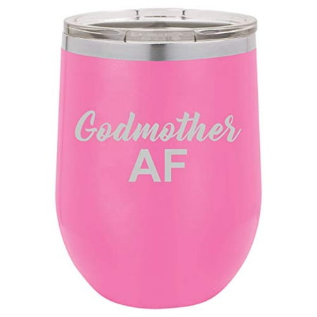 12 oz Double Wall Vacuum Insulated Stainless Steel Stemless Wine Tumbler Glass Coffee Travel Mug With Lid Funny Best Friend Sister Gift Godmother AF (Hot