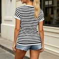 thumbnail image 5 of Women'S Striped Short Sleeve Shirts Summer Comfy Casual V-Neck Basic T-Shirt Loose Fit Lightweight Daily Wear Tops Black, 5 of 5