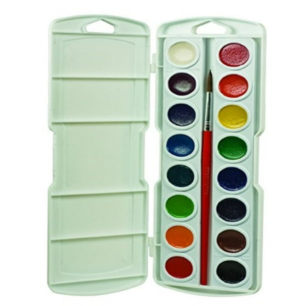 Prang 16000 Oval Pan Watercolor Set, 16 Classic Colors with No. 9 Brush