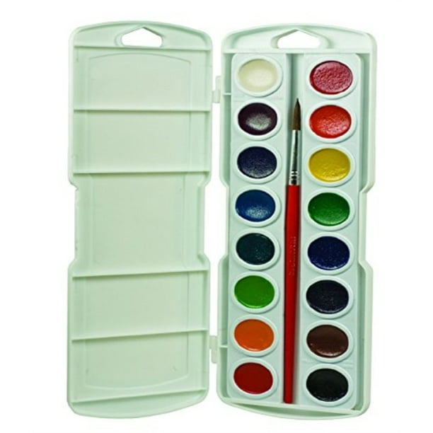 Prang 16000 Oval Pan Watercolor Set, 16 Classic Colors with No. 9 Brush,  Grade: Kindergarten to 3 - Walmart.com