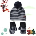 thumbnail image 3 of Yoyauz Kids Children Winter Warm Knit Mittens Gloves Beanie Pompom Hat Set, 3 of 5