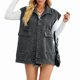 thumbnail image 1 of Chaqueta Vaquera Sin Mangas de Gran Tamaño para Mujer, Chaleco con Botones, Top de Verano, Vaqueros, Chalecos, Tops Gris Oscuro S, 1 of 8