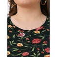 thumbnail image 5 of DARING DIVA Plus Size Long Sleeve Pleated Tiered Floral Dress 1X Black, 5 of 6