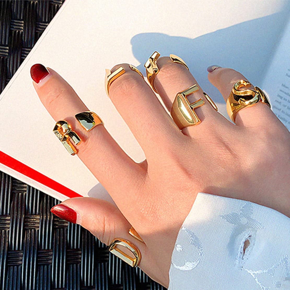 FindChic Initial Ring Letter O Statement Cuff Rings for Women