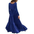 thumbnail image 4 of LYXSSBYX Womens Dresses Long Sleeve Women's Solid Color Loose Long Sleeve Long Dress Round Neck Asymmetric Swing Layered Beach Long Dress, 4 of 6
