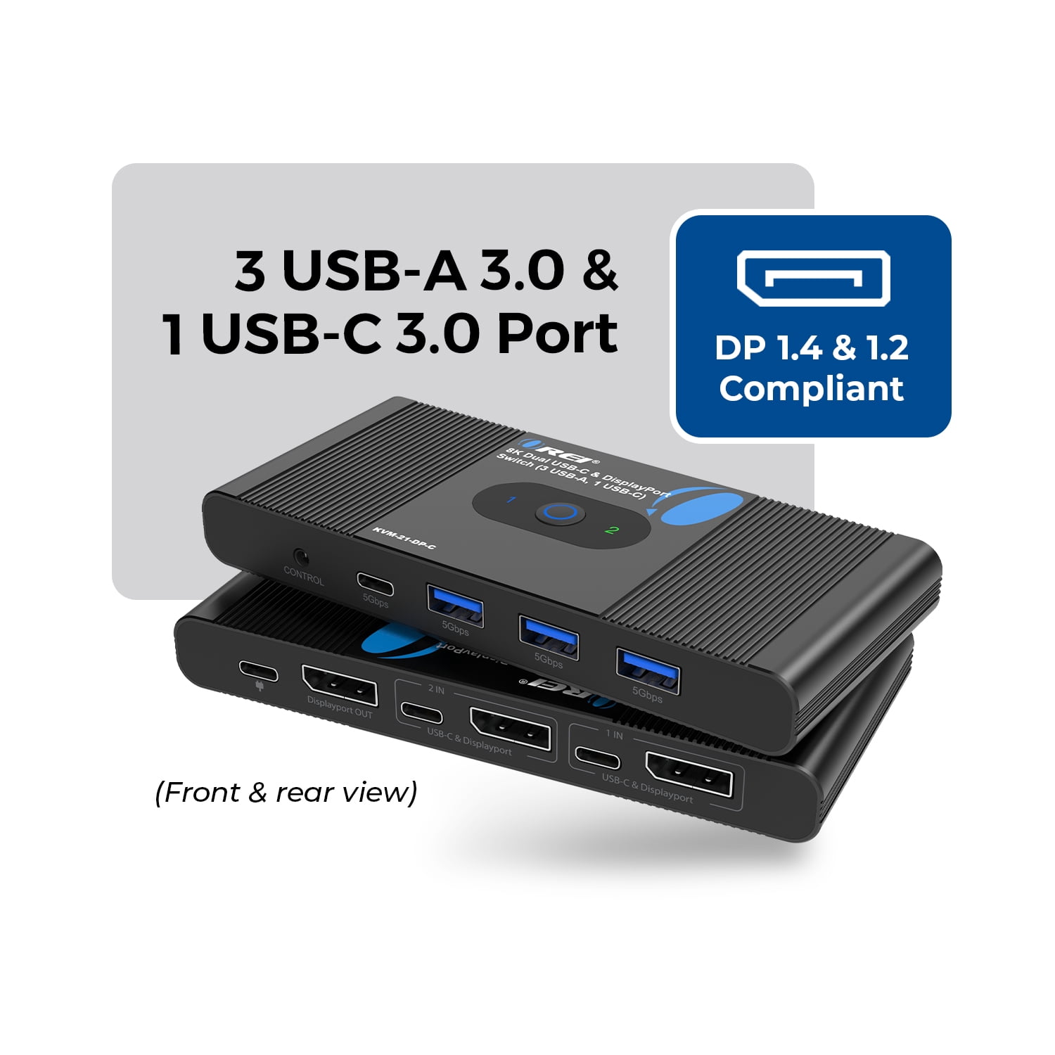 8K USB-C and DisplayPort KVM Switch with 3 USB-A and 1 USB-C Ports (KVM-21-DP-C)