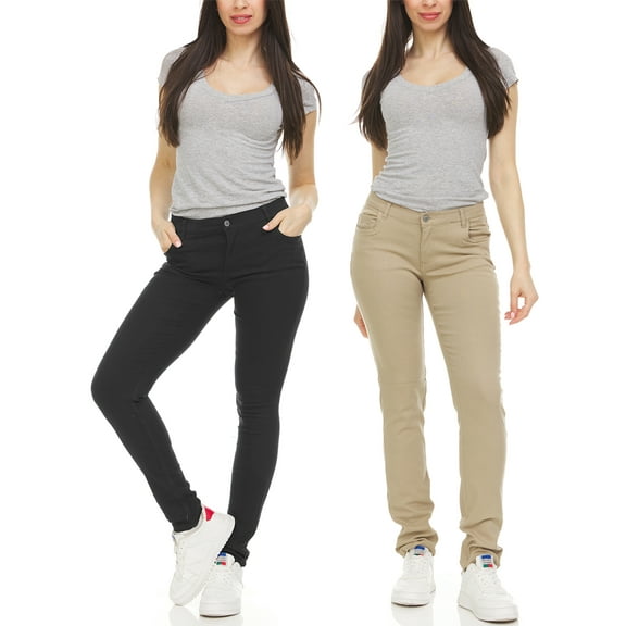 2-Pack Women's Super Stretchy Skinny 5-Pocket Uniform Soft Chino Pants