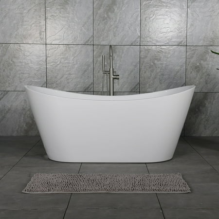 Woodbridge 59 Acrylic Freestanding Bathtub Contemporary Soaking Tub With Brushed Nickel Overflow And Drain B 0011