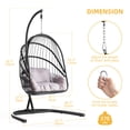 thumbnail image 3 of DWVO Indoor/Outdoor Wicker Swing Egg Chair Hammock Hanging Chair Nest Basket with Stand, UV Resistant Removable & Washable Cushions,350LB Capacity for Bedroom, Balcony, Garden - Black, 3 of 7