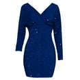 thumbnail image 4 of BLTIBY Womens Sequin Evening Dress Hip Wrap V-Neck Ruched Waist Long Sleeve Glitter Cocktail Party Slim Formal Gown Fashion Elegant Dress Blue S, 4 of 4