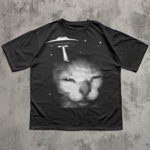God Tee Y2K Alien Cat T-Shirt, 2000s Vintage Graphic Tee, 90s Retro Shirt, Cat Lover Gifts, Trendy Summer Tee, Comfort Colors, Black S