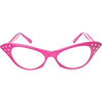 50s Style Adult Pink Cateye Rhinestone Glasses