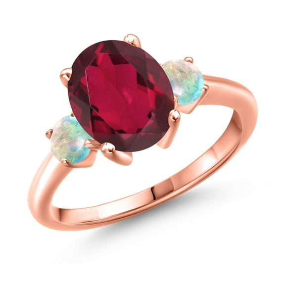 Gem Stone King 3.20 Ct Red Mystic Quartz White Simulated Opal 18K Rose Gold Plated Silver Ring (Size 7)