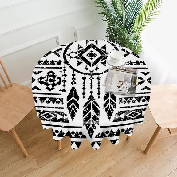 RKSupls 60 Inch Round Tablecloth, Monochrome Geometric Flower Premium Polyester Straight Edge Wrinkle Resistant Washable Table Cover for Party Home Dining Decor
