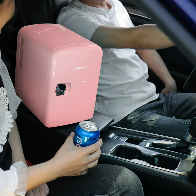AstroAI 4 Liter/6 Can Portable Mini Fridge, Small Refrigerator,Mini Refrigerator, AC/DC, Pink Color