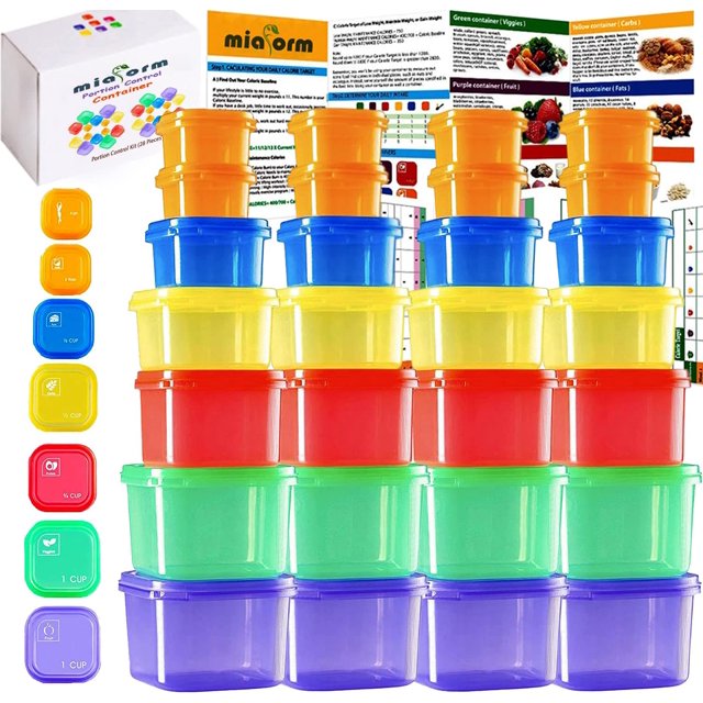 Kit de recipientes para control de porciones miaform, 28 unidades con plan alimentario