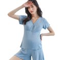 thumbnail image 1 of Conjunto de pantalones cortos de manga corta de maternidad, pijamas de mujer embarazada, ropa fina de verano para el hogar posparto, conjunto de dos piezas de ropa de lactancia, 1 of 1