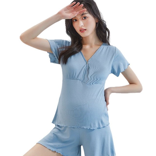 Conjunto de pantalones cortos de manga corta de maternidad, pijamas de mujer embarazada, ropa fina de verano para el hogar posparto, conjunto de dos piezas de ropa de lactancia