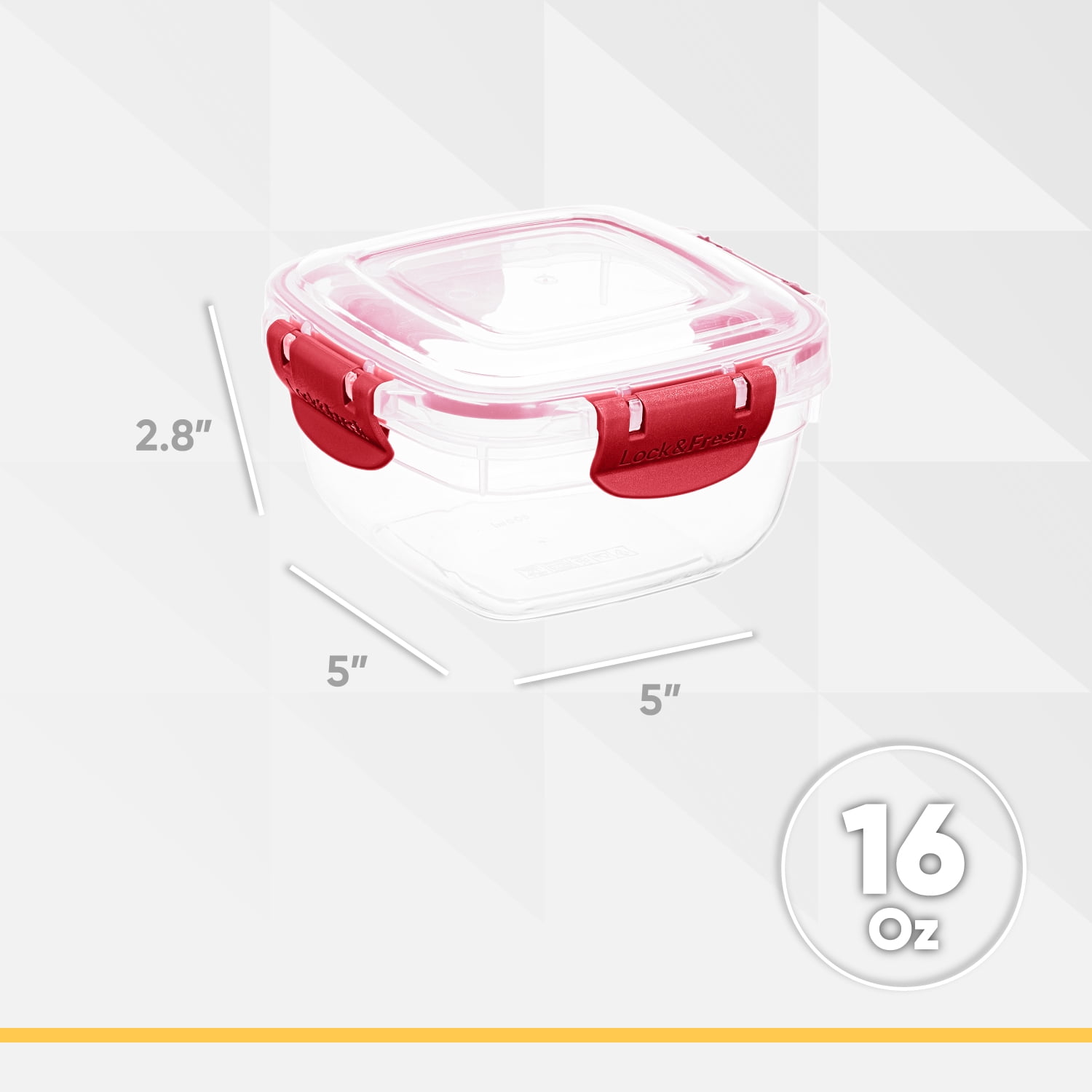 Superio Lock and Fresh Airtight Food Storage Containers with Lids for Kitchen Pantry Organization , BPA Free, Lunch, and Meal Prep Plastic Containers, 16 oz. Square Sealed Container, Red, 6 pack