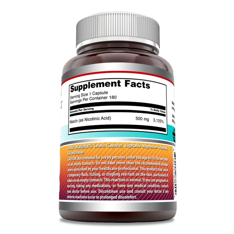 Amazing Formulas Niacin 500 mg 180 Capsules Supplement | Vitamin B3 |  Non-GMO | Gluten Free | Made in USA - Walmart.com