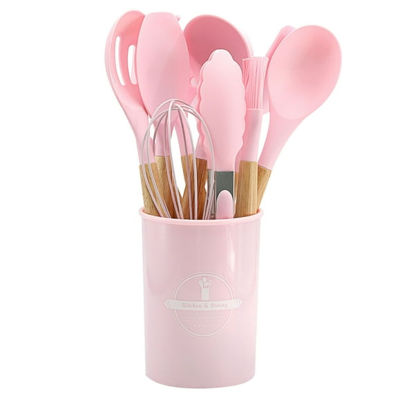 Kayannuo Easter Gifts Decor Cooking Non-stick Pan Storage Bucket Wooden Handle Silicone Kitchenware 12-piece Silicone Kitchenware Set Mothers Day Gifts