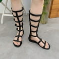 thumbnail image 6 of SACFOF Womens Flat Knee High Gladiator Sandals Open Toe Buckle Adjustable Strappy Zip Up Roman Sandals, 6 of 6