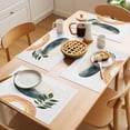 thumbnail image 5 of Boho Botanical Leaves Placemats Set of 12 Modern Abstract Art Stripe Circle Place Mats Indoor Wipeable Table Mats Washable Cloth Dining Table Placemats for Kitchen Holiday Party Home Decor 13x19 Inch, 5 of 9