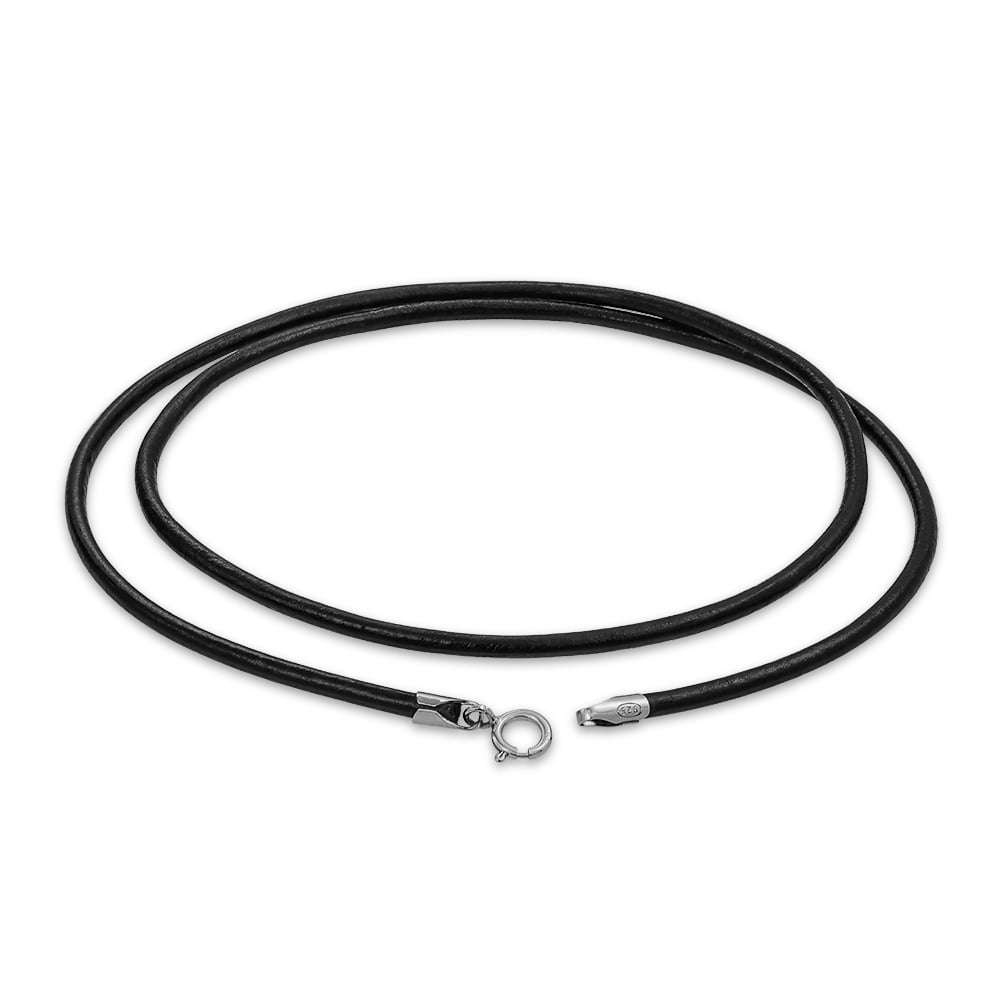 U7 Black Leather Cord Necklace with Stainless Steel Clasp, Men Women 2mm  Wide Woven Wax Rope Chain for Pendant, Length 16 Inch