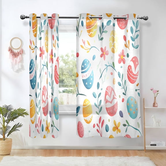 Yayeee Window Curtains Light Filtering 63"x42" Grommet Panel Pair Home Living Room Decor, Cute Easter Eggs