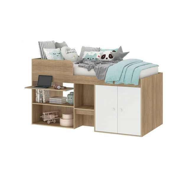 Cama Multifuncional Individual SKAL LIVING Roble/Blanco BB08