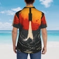 thumbnail image 4 of Vsdgher Retro Space Rocket Launch Print Men's Hawaiian Shirts Button Down Tropical Holiday Beach Shirts Vacation Clothes,Large, 4 of 7