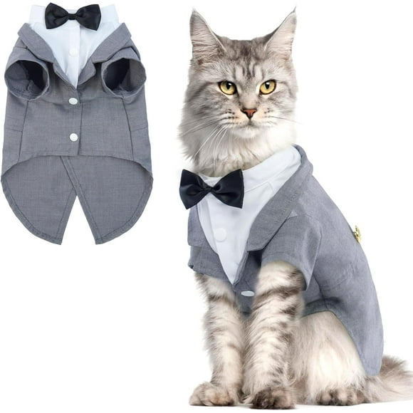 shiyou-Cat Tuxedo Suit, Cat Halloween Costumes for Cats Only, Sphynx Cat Tuxedo Outfit Costume with Bow Tie, Kitten Formal Attire Wedding Birthday Onesie Clothes for Male Girl Hairless Cats