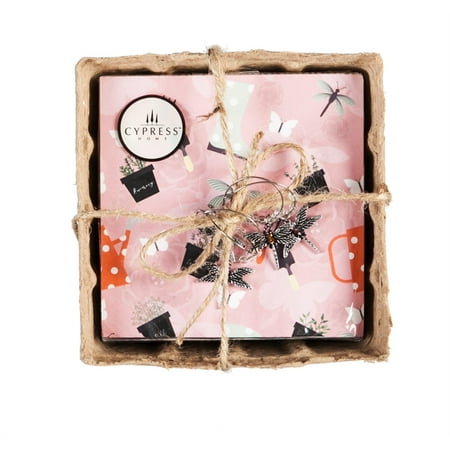 - Paper Cocktail Napkin, 60 count w/crate box and wine charms, Garden Pink Pattern