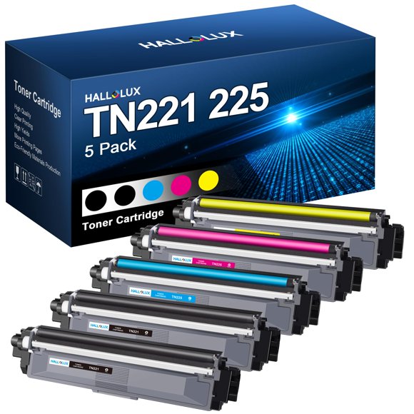 TN221 Cartouche de Toner TN225 Rendement Élevé (avec Puce) Lot de 5 MFC-9340CDW HL-3170CDW MFC-9130CW Remplacement de Toner à Utiliser avec HL-3170CDW HL-3180CD