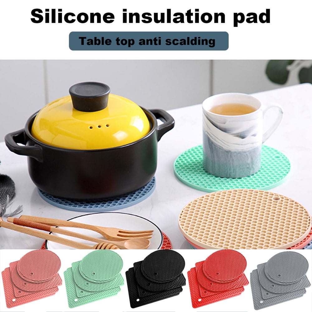 Set of 4 (Black&Gray) Round Silicone Pot Holder - Pads, Non-Slip, Flexible,  Durable Multi-Use Pot Holders