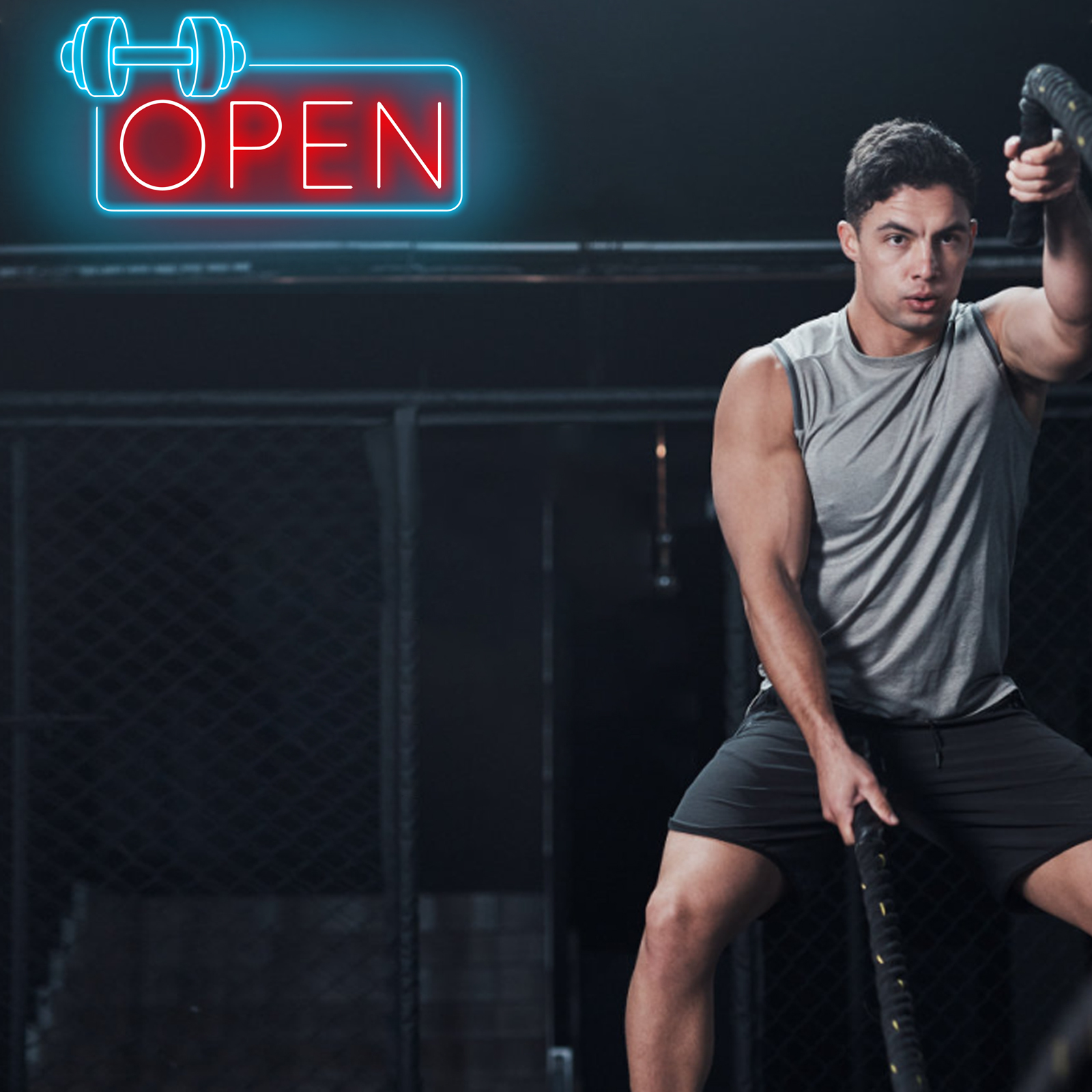 Gym Fitness Open Neon Sign, Dumbbell Open Led Sign, Weightlifting Led Light, Barbell Neon Light, Gym Open Wall Art Decor, House Wall Sign Decor for Business Window Open Signs, Fitness Club Decor