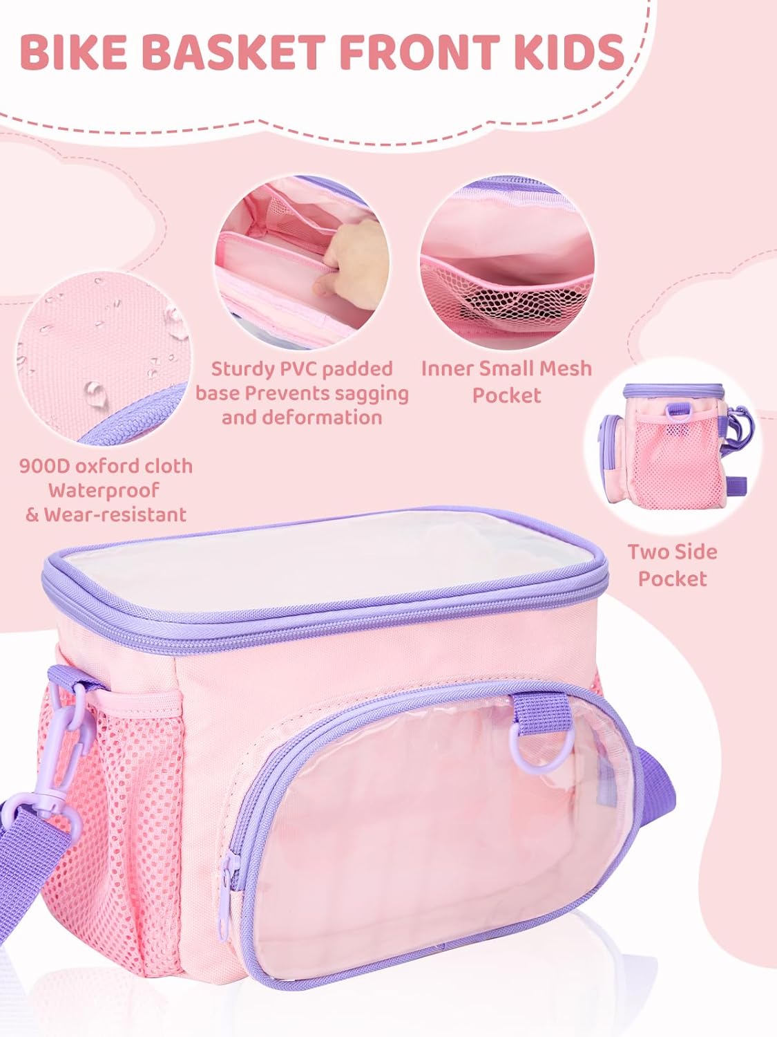 Bike Basket with Shoulder Strap, Waterproof Handlebar Bag, Front Basket for Most Bicycles