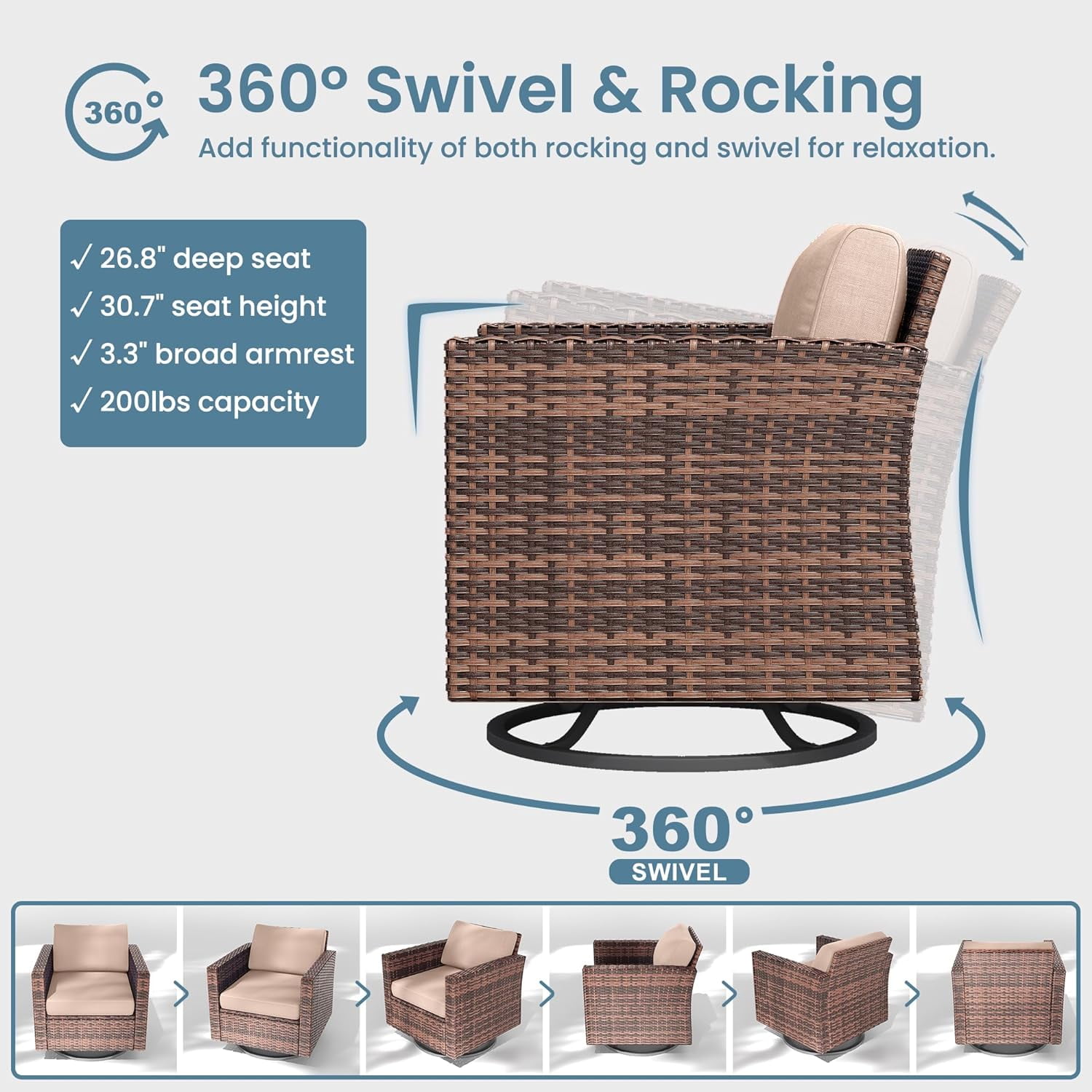 ELPOSUN 7-Piece Rattan Outdoor Patio Furniture Set with Swivel Chairs and Storage Table, Beige