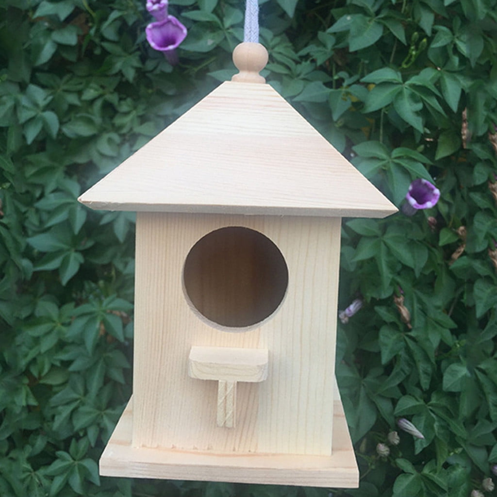 Bird Feeder Outdoor Solid Wood Bird House Garden Bird Feeder Idyllic Style Bird House 1Pcs for Outdoors Hanging