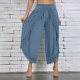 thumbnail image 2 of Womens Summer Casual High Waist Solid Capri Pants Palazzo Loose Lace Trim Wide Leg Pants Capris Flowy Comfy Trousers, 2 of 7