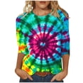 thumbnail image 2 of VBTAPA Womens Plus Size Tops 3/4 Sleeve Crewneck T-shirt Casual Workout Tie Dye Graphic Tee Shirts Lightweight Going Out Blouse Big Sales Today Multicolor M, 2 of 5
