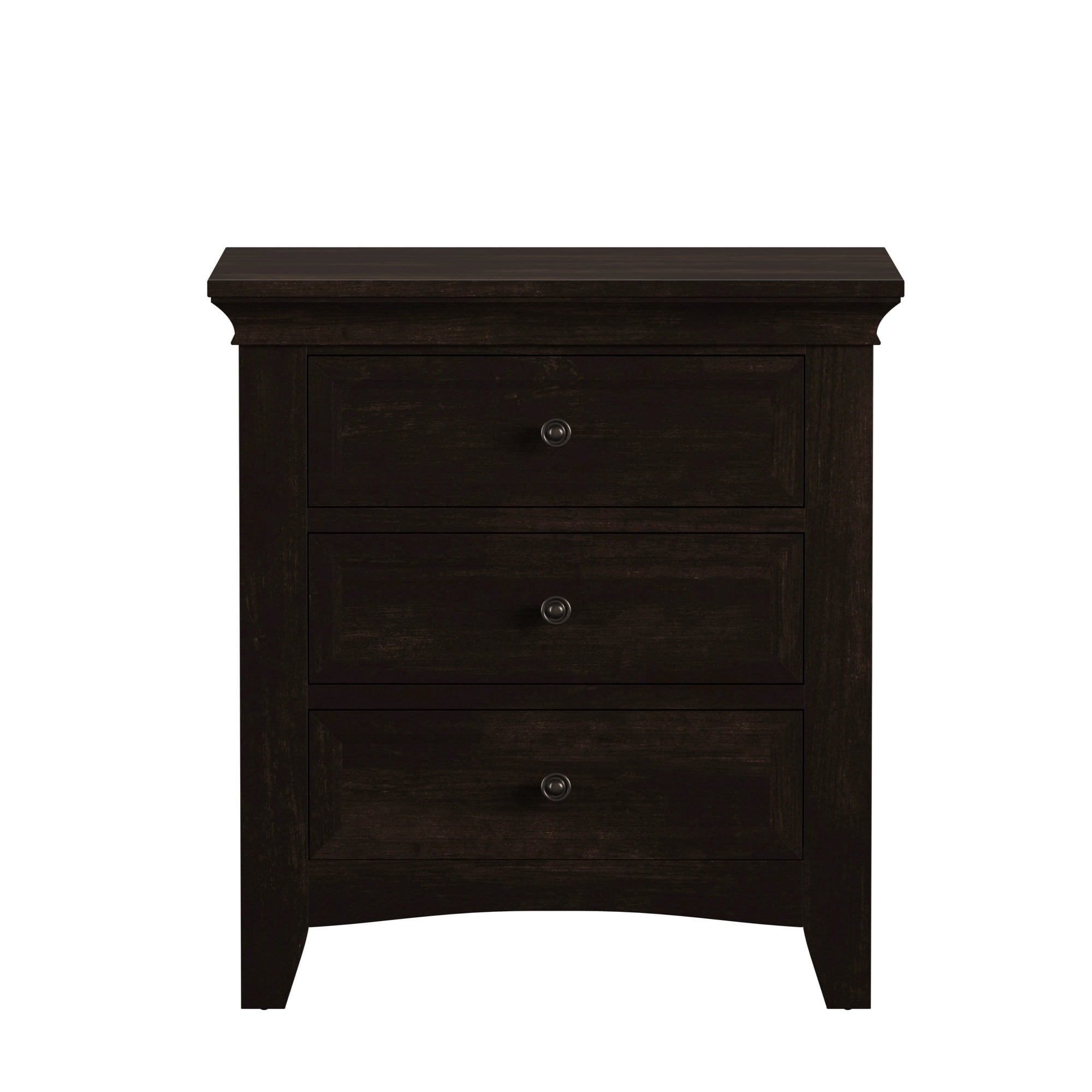 Weston Home Crestler Classic Nightstand with 3-Drawers & Charging Station, Antique Black