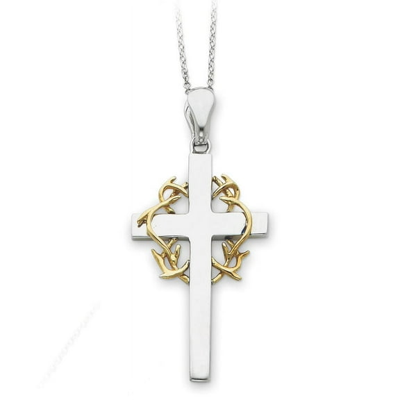 Primal Silver Sterling Silver and Gold-plated No Greater Love Cross 18 Inch Necklace