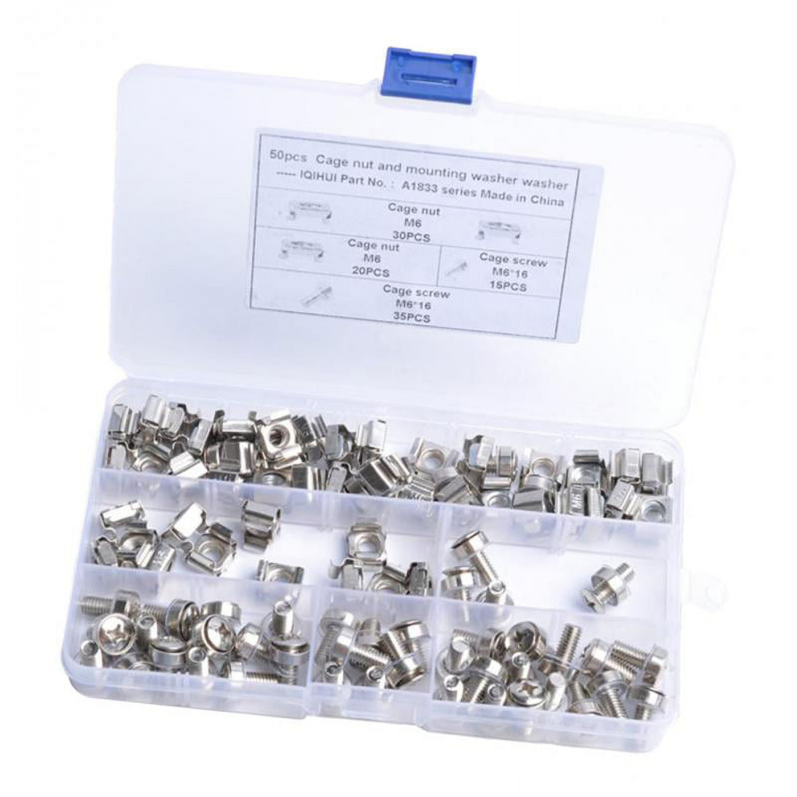 50 Mount Cage Nuts, Screws and Washers for Rack Mount Server Cabinet, Rack Mount Server Shelves, Routers, (M6 x 16mm)