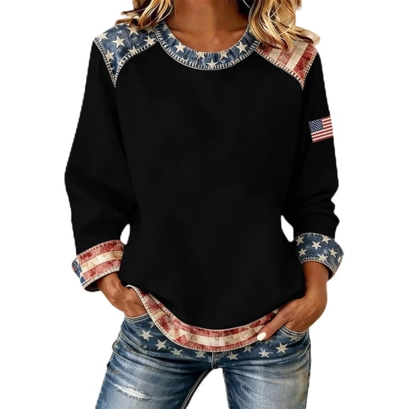 Womens Sweatshirts Women's Anniversary Print Sweatshirt Without Hood Crew Neck Long Sleeve Casual Pullover Soft Black L