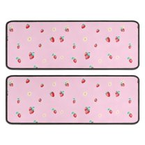 Kitchen Rugs Sets Of 2,Red Strawberry Plants Flower Pink Pattern Anti Fatigue Kitchen Mat Rugs Non Slip Washable,Decorative Kitchen Floor Mats for Kitchen,Sink,Laundry,17"x47" 17"x47"