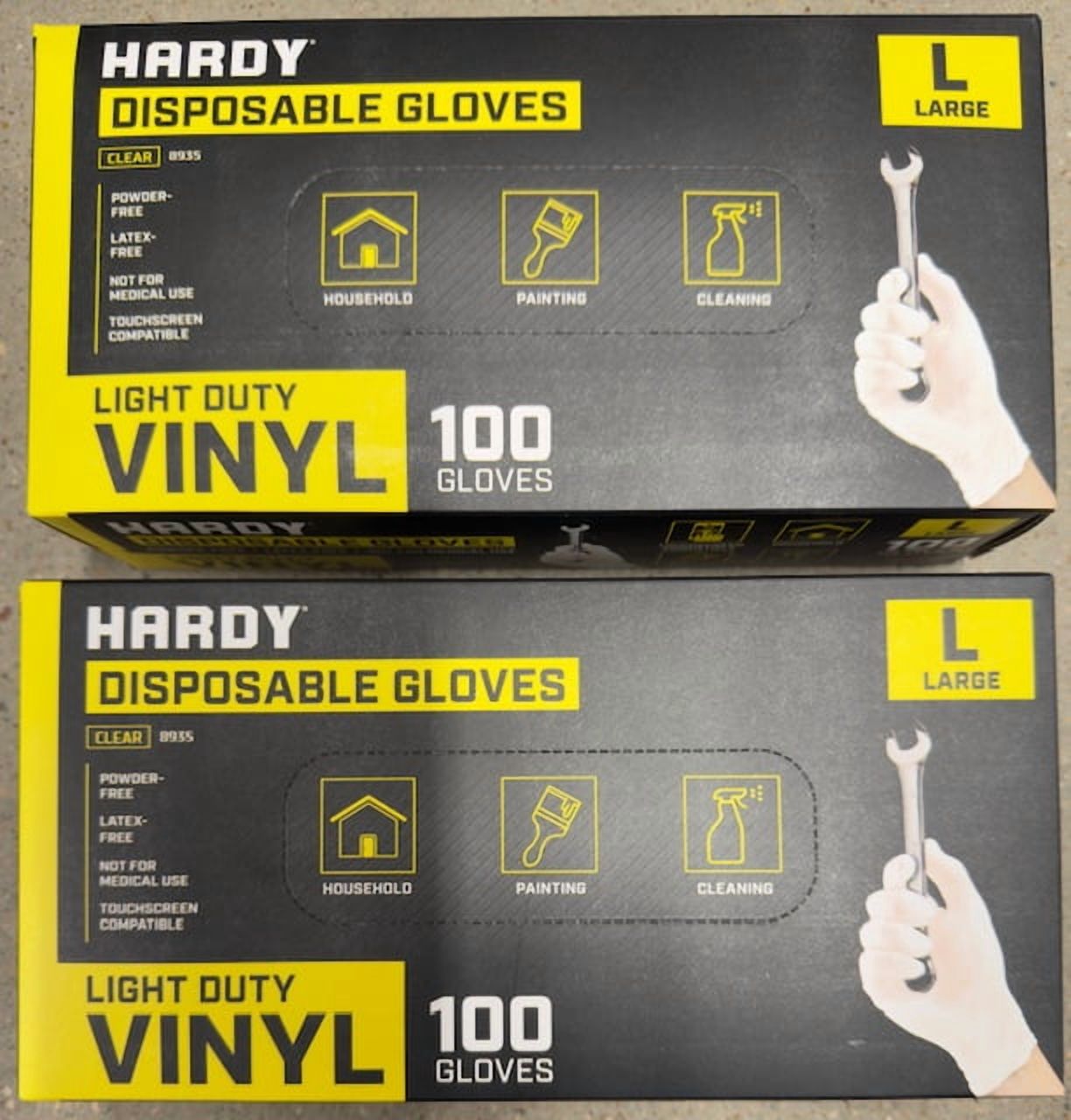 HARDY Vinyl Gloves, 100 Pack, Large (2 Boxes)