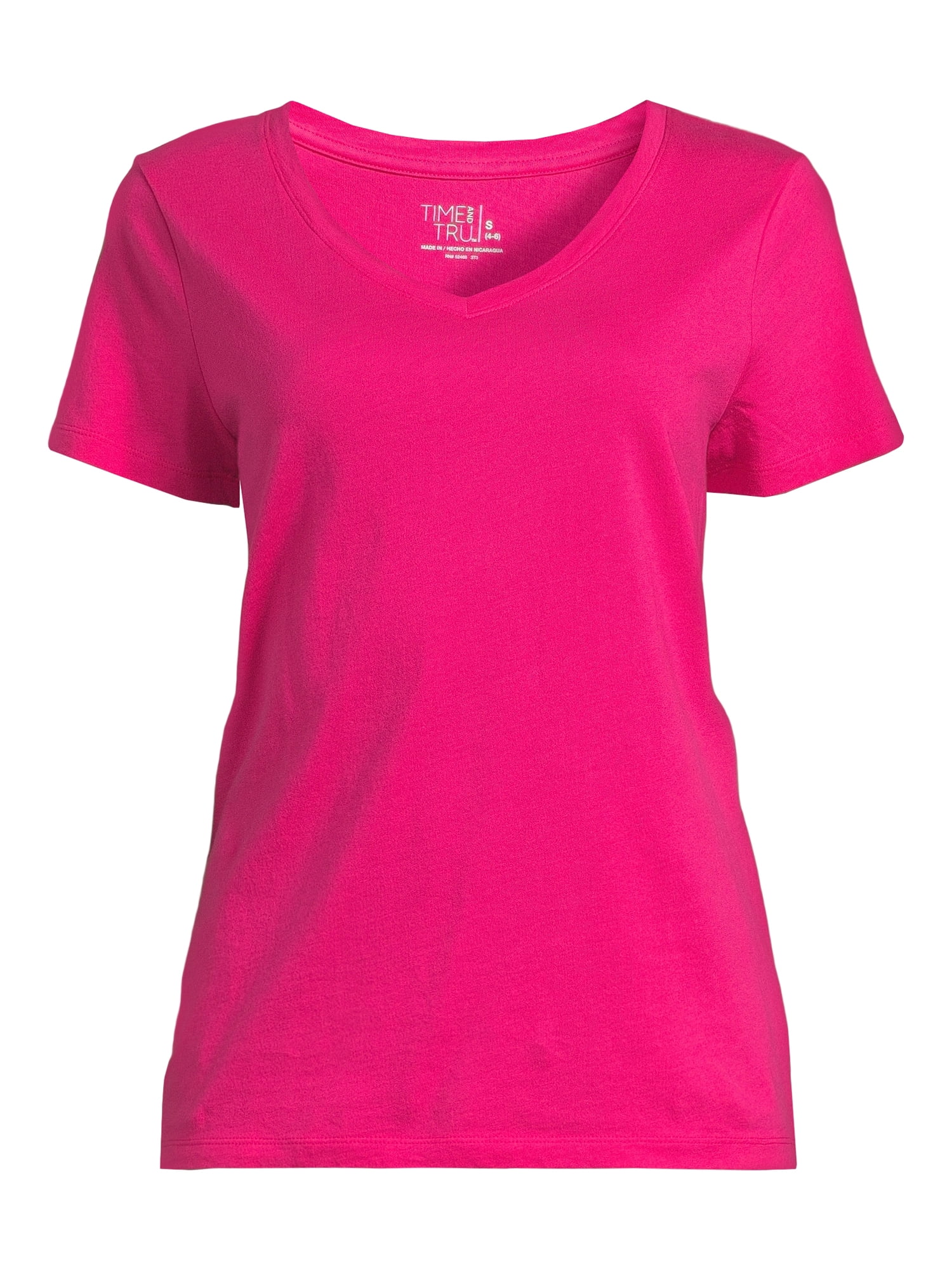 Time and Tru Women's Cotton V-Neck Tee with Short Sleeves, Sizes XS-XXXL