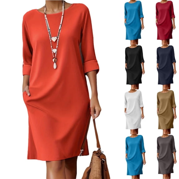 Asxite Summer Dresses for Women Casual Solid Textured Loose Breathable Midi Sundress