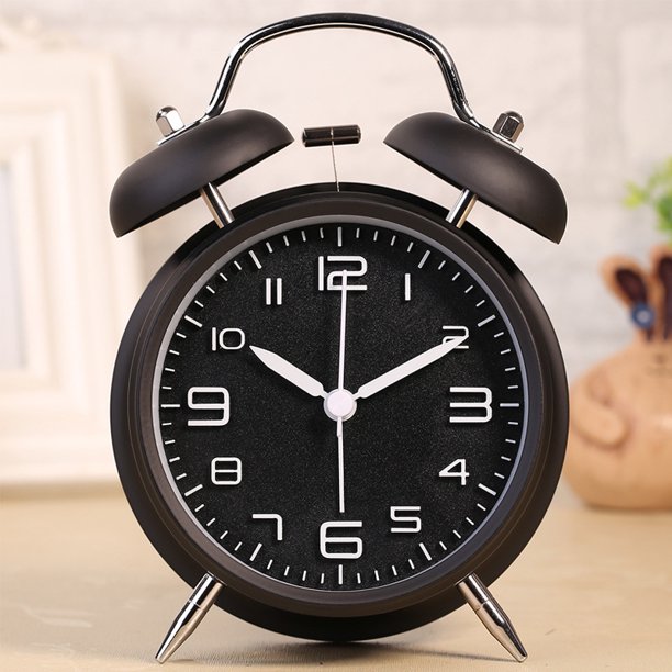 Reloj despertador de 4 pulgadas con campana doble para personas que duermen mucho, retroiluminación, funciona con pilas, reloj despertador antiguo para dormitorios (negro) ShuxiuWang 9024715137890